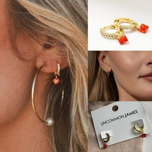 New Uncommon James Paradise Huggie Earrings gold pave orange stone